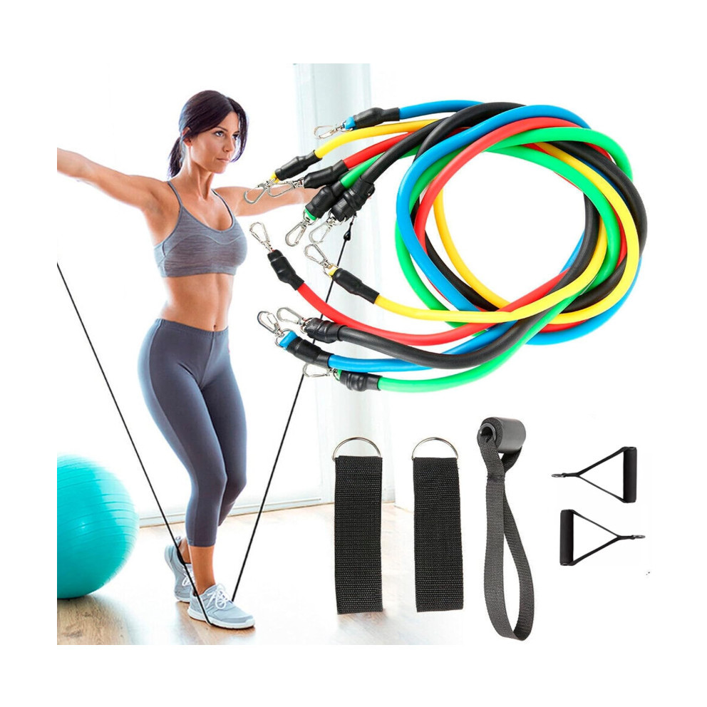 Kit Elásticos 11 Peças para Treino Funcional, Musculação, Pilates, Fisioterapia, Exercícios Academia e Casa