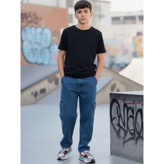 Calça jeans cargo menino masculino infantil e juvenil regulador interno em Oferta na Shopee