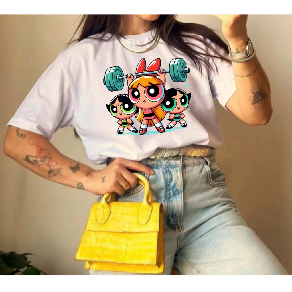 Blusa Feminina Moda Fitness Camisa Meninas Super poderosas Camiseta 100 % Algodão Premium Academia