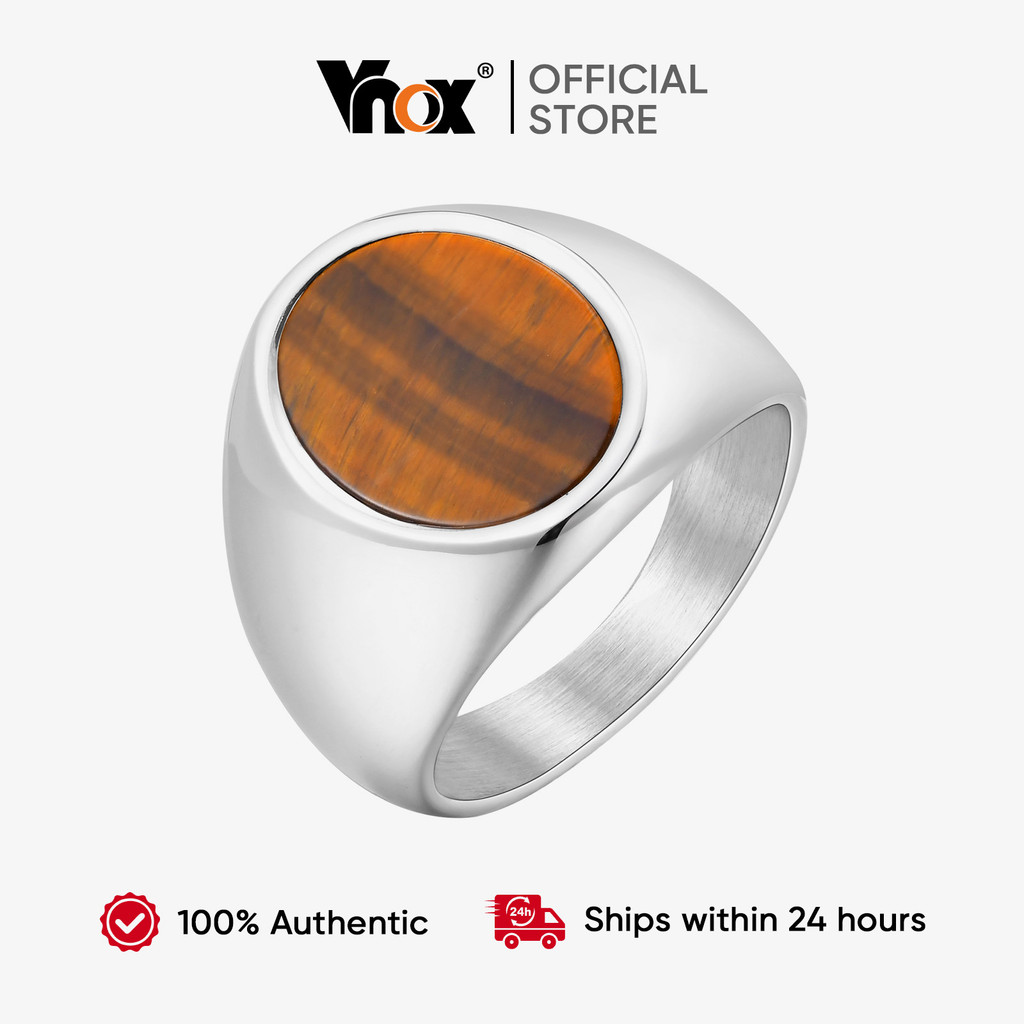 Vnox Hip Hop Rap Tigre Olho Pedra Anel Riqueza Energia Oval Rosto Aço Inoxidável Masculino Palco Presença