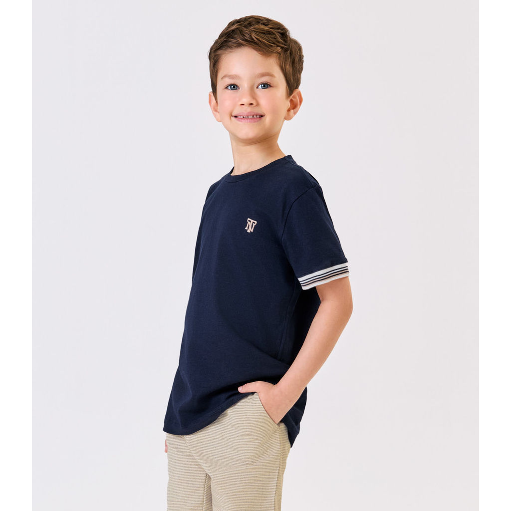 Detalhes do Camiseta Menino em Cotton Leve Trick Nick Azul