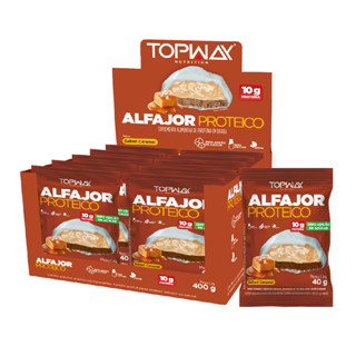 Alfajor proteíco caramelo salgado sem adição de açúcar topway caixa com 10 unidades em Oferta na Shopee