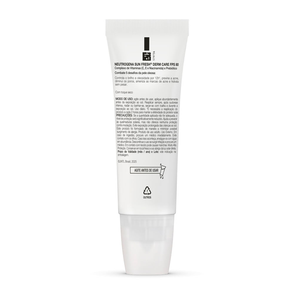 Detalhes do Protetor Solar Facial Neutrogena Sun Fresh Derm Care FPS 80 Oil Control Sem Cor 40ml