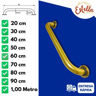 Alça de Apoio Dourada em Alumínio 20cm a 1Metro Banheiro PCD Idoso Segurança Corrimão em Oferta na Shopee