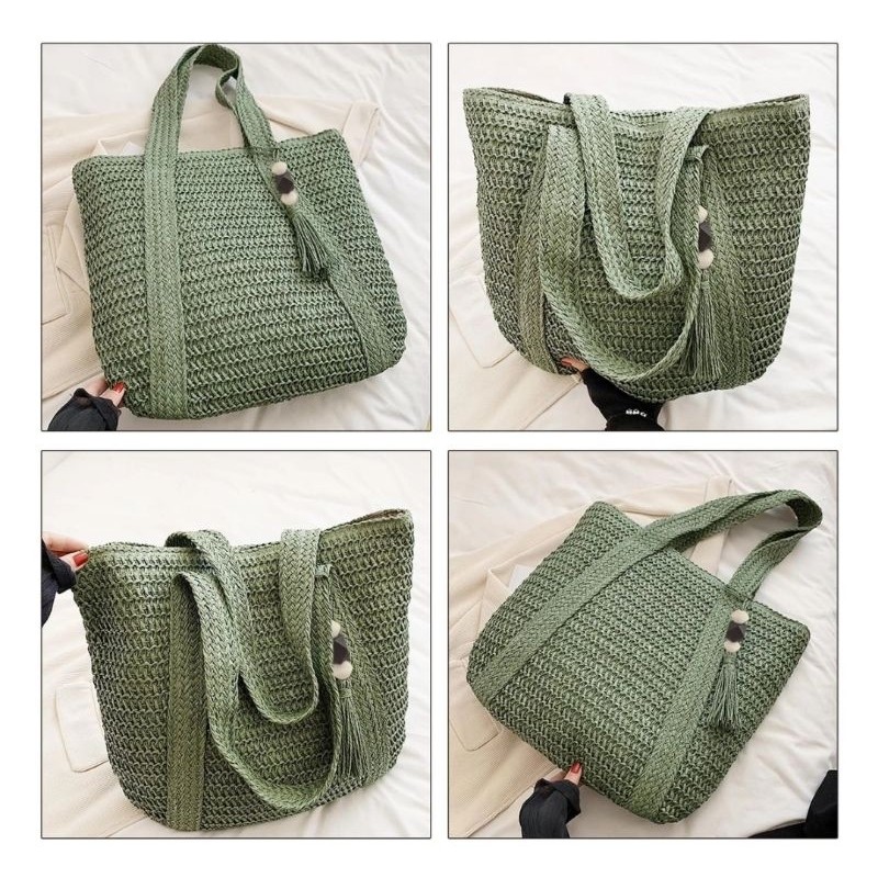 Detalhes do Bolsa da Palha Verão Grande Capacidade Tote Bolsa Feminina Bolsa de Ombro Feita à Mão Fresca Rural