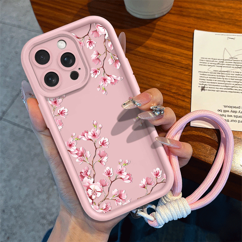 Capinha Capa de Silicone flores de pêssego Anti queda para Motorola Moto E13 G04
