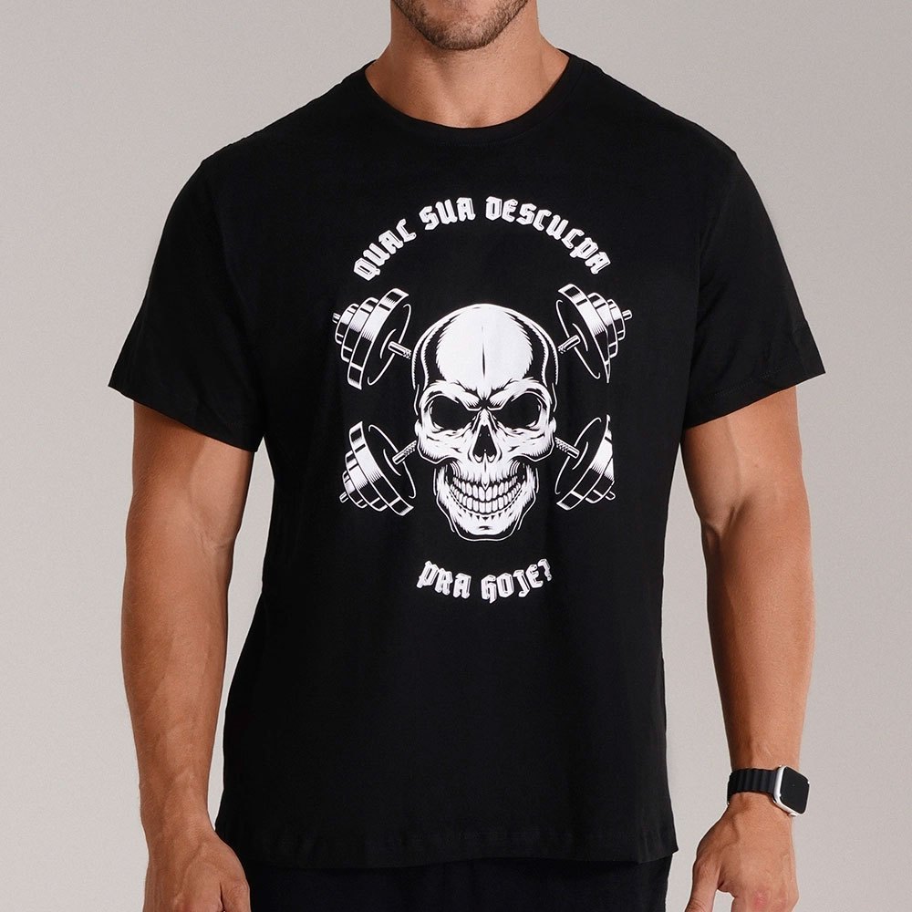 Camiseta Caveira Qual sua Desculpa - Preta - Growth Supplements