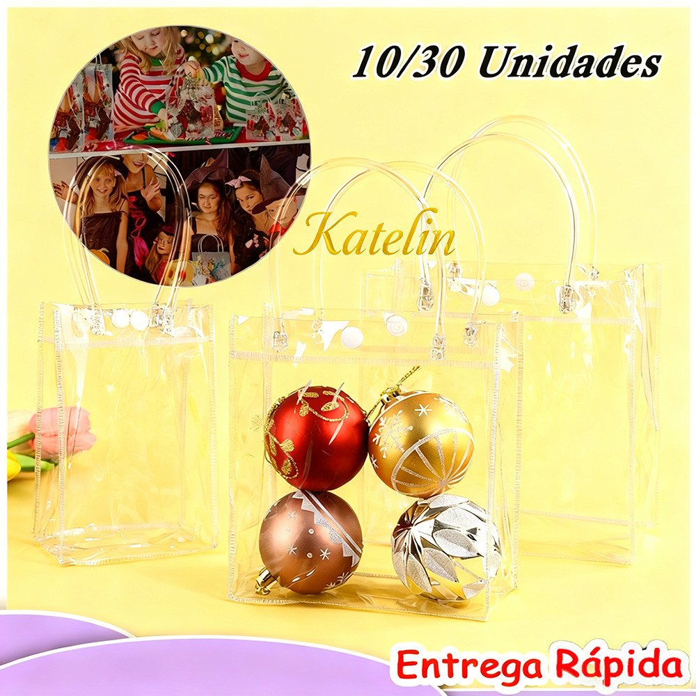 30 Unidades De Sacolas Transparentes De PVC Para Presente Lembranças Para Festas De Fim De Ano E Casamento