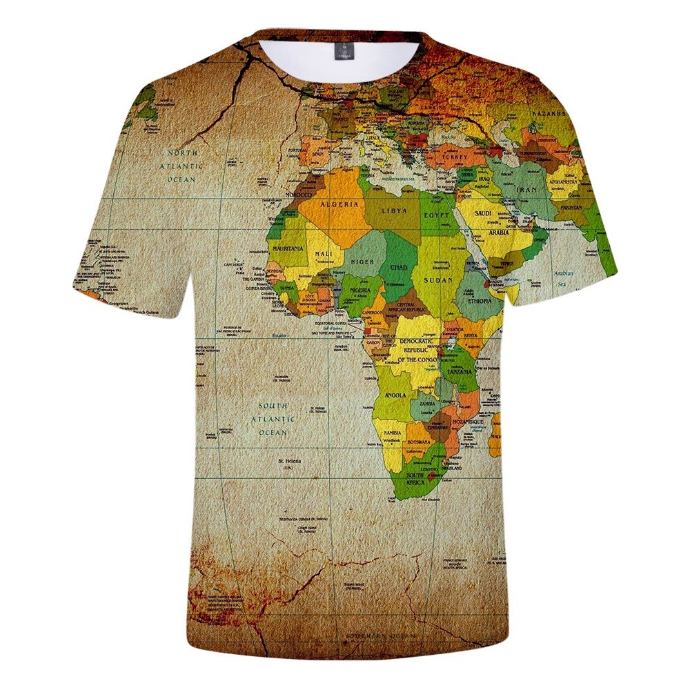 Moda Verão 3D Impresso Mapa Do Mundo Camiseta Manga Curta Tops