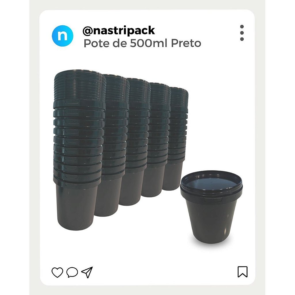 Pote 500ml Preto com Tampa Lacre Atóxico Bpa Free