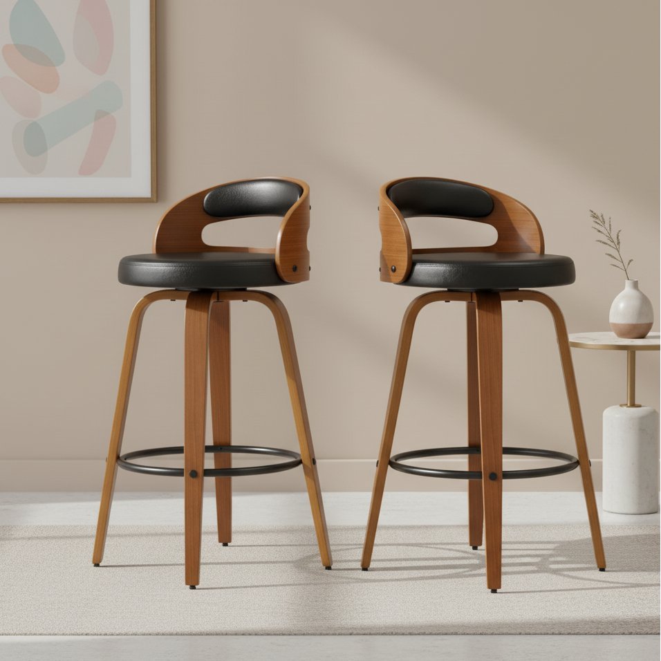 Kit 2 Banquetas para Cozinha Altas Giratórias Madeira Roma Rivatti Preto/Marrom em Oferta na Shopee