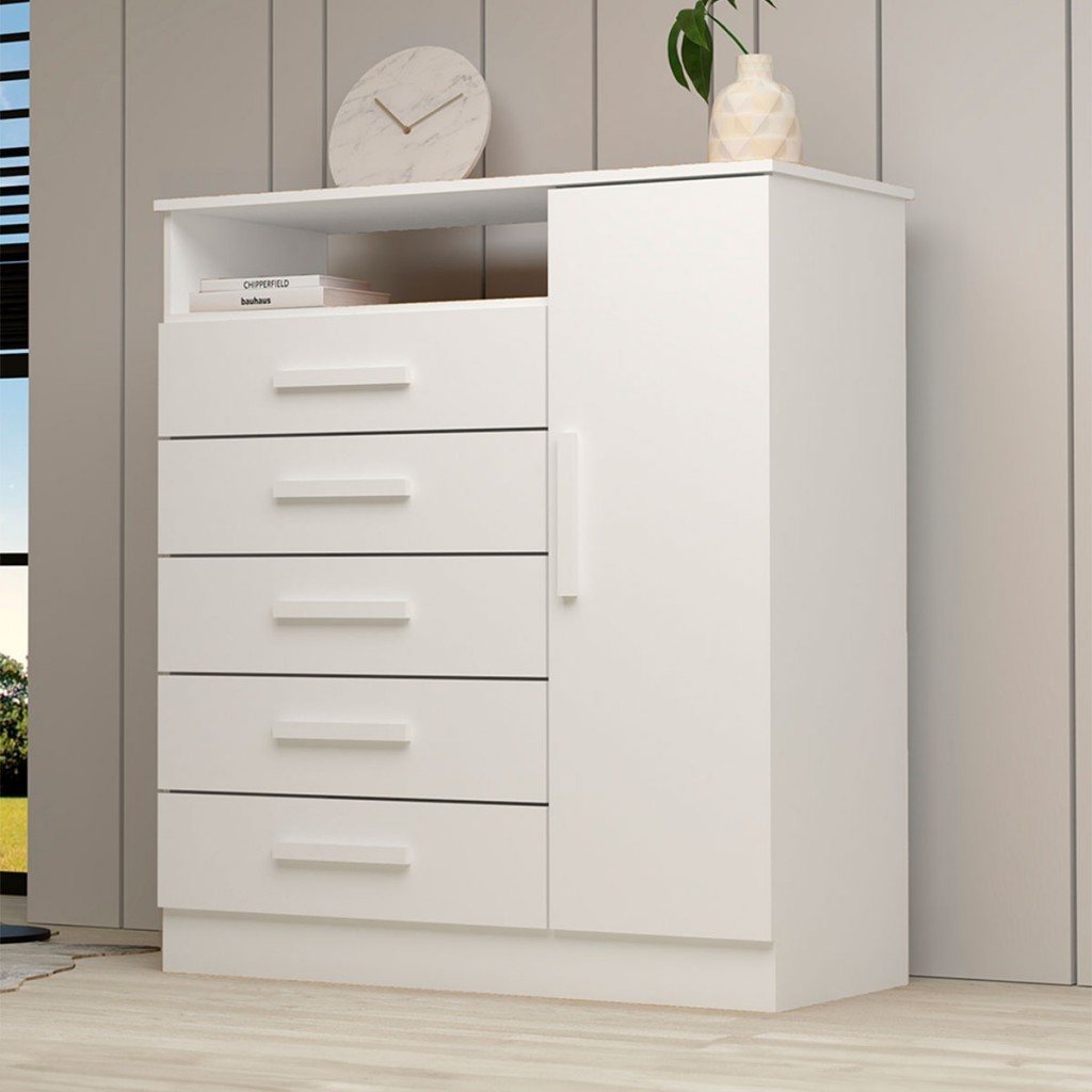 Cômoda Madri 1 Porta 5 Gavetas 100% Mdf