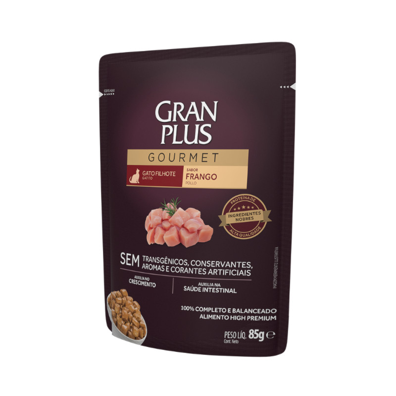 Ração Úmida Sachê GranPlus Gourmet Gatos Filhotes Frango 85gr
