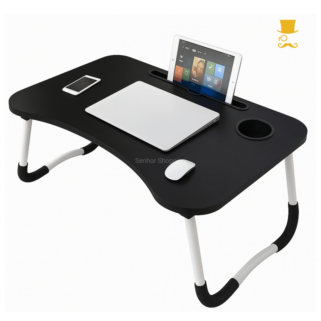 Mesa Dobrável Portátil para Notebook e Café com Suporte para Tablet e Copo – Ideal para Cama