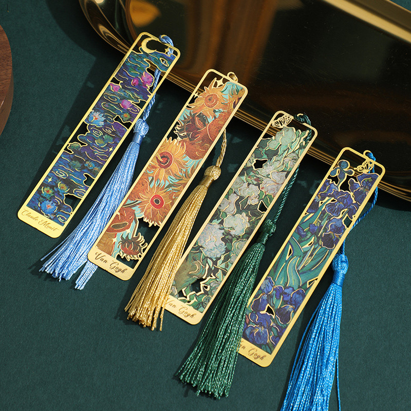 Kit1/2/3 Retro Floral Pintura Bookmark Metal Bronzeado com Tassel para Leitores de Clubes de Livros e Amantes
