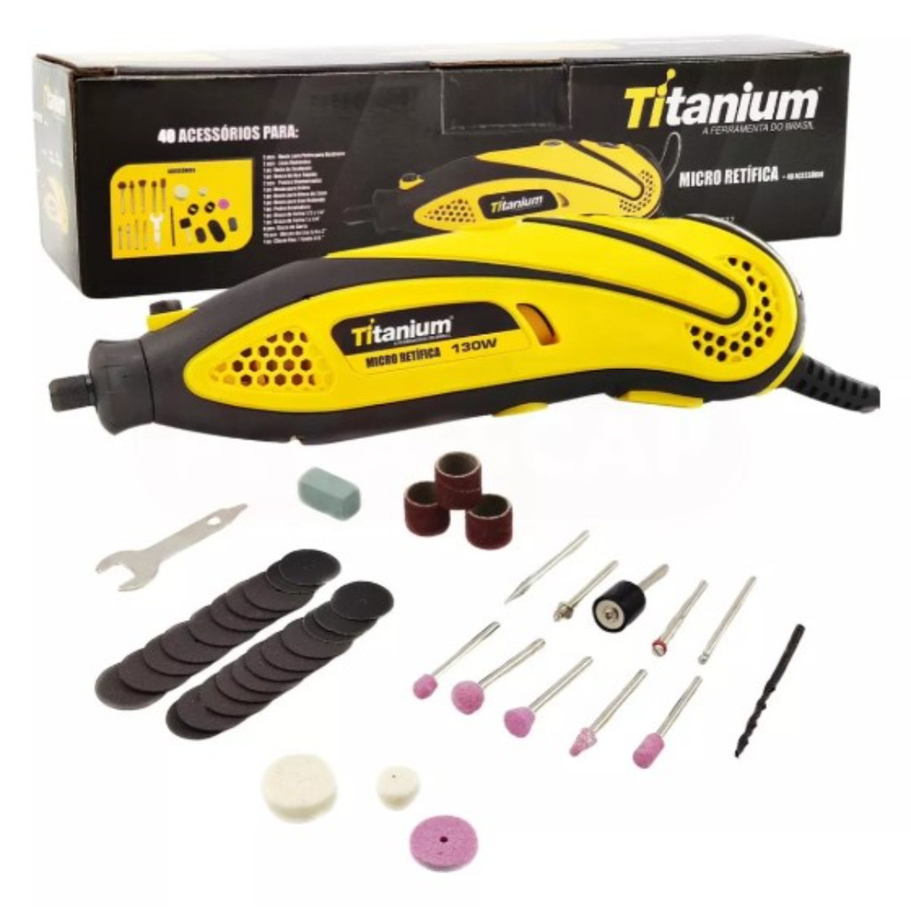 Kit Micro Retífica Ferramenta Rotativa 130W - 127V com 40 Acessórios – Titanium Platina em Oferta na Shopee