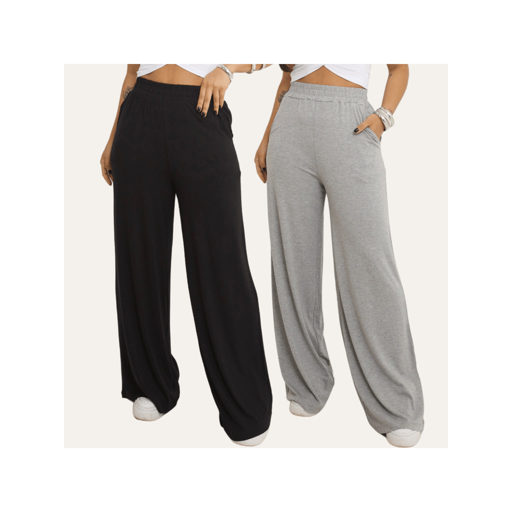 Kit 2 Calças Pantalona Feminina Elegante Casual em Oferta na Shopee