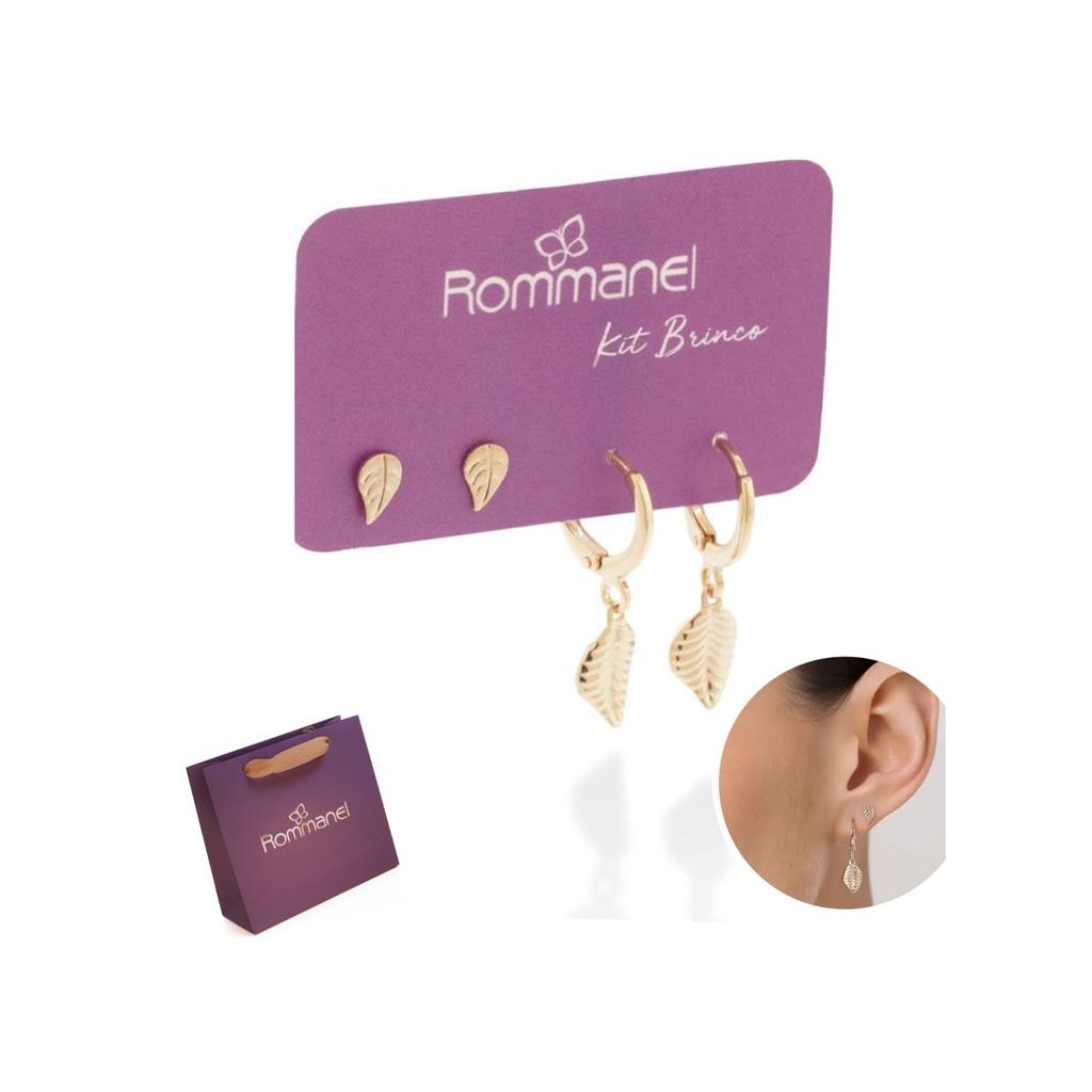 Kit Brinco Folhas Rommanel Coleção Divina 527530 + Sacola em Oferta na Shopee