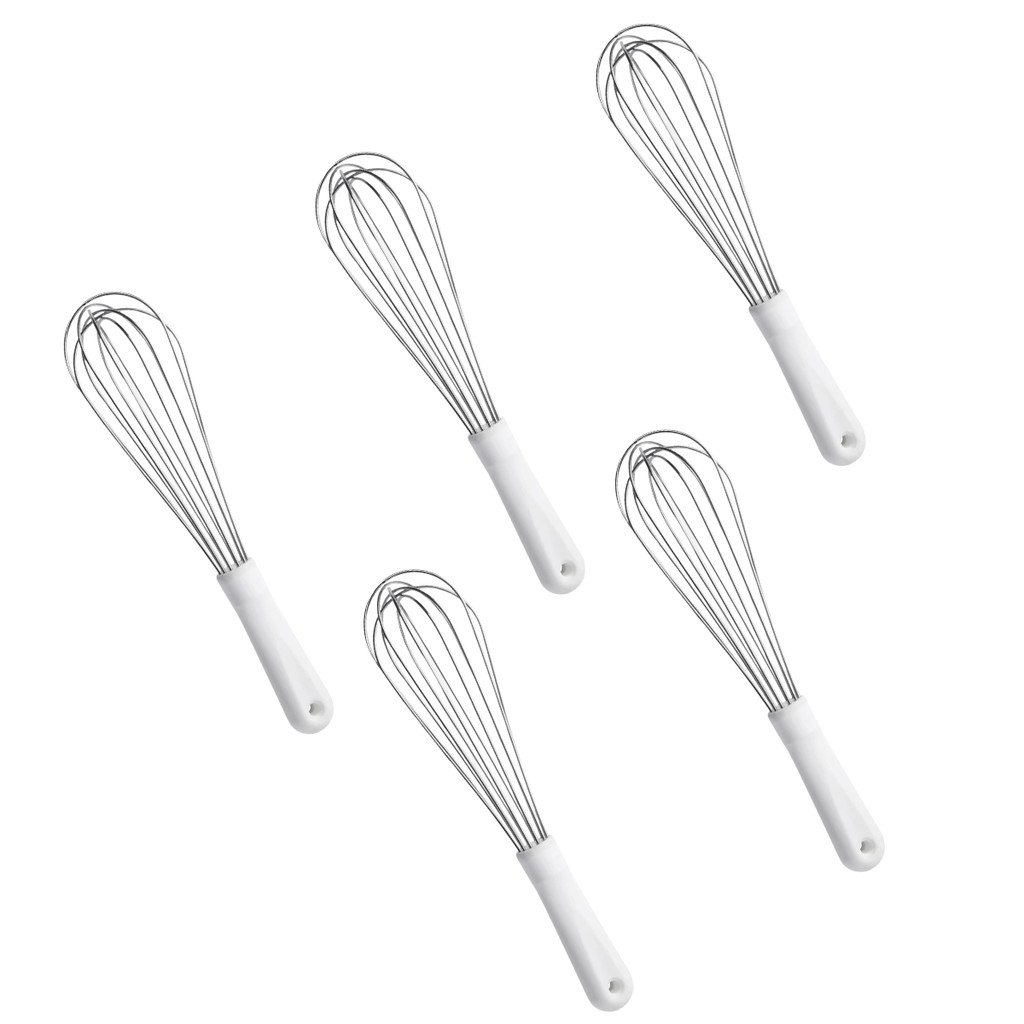 Kit 5 Batedores Fuê Tipo Pêra 30 cm Branco Aço Fouet Profiss