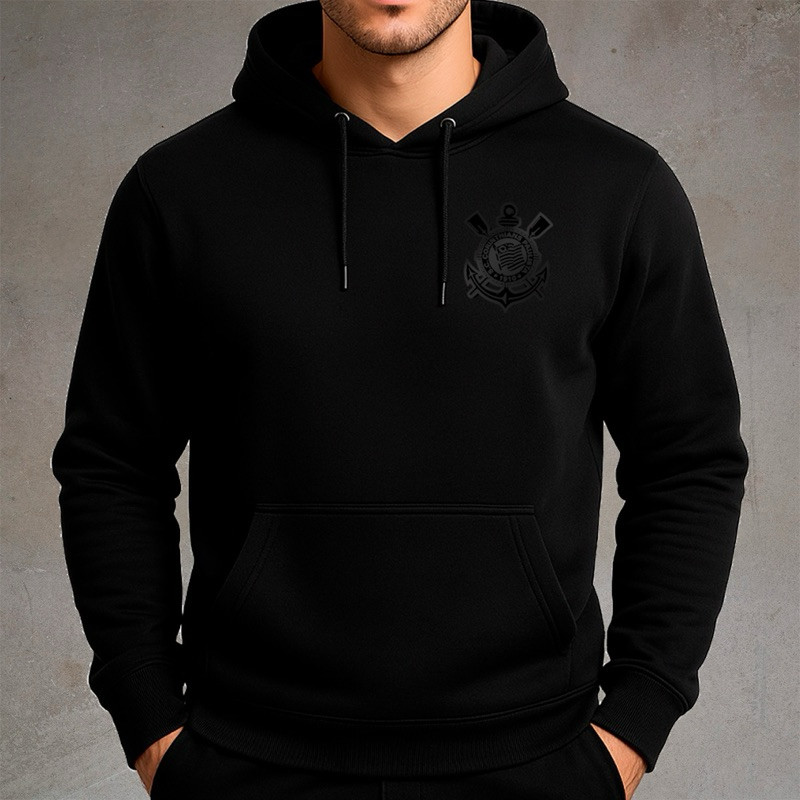 Moletom Do Time Campeao Masculino Escudo Preto Blusa De Frio All Black Agasalho Canguru Com Capuz