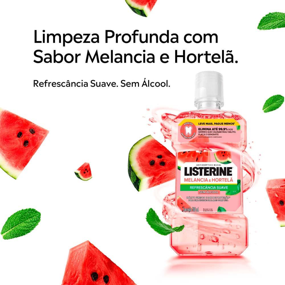 Detalhes do Antisséptico Bucal Listerine Melancia e Hortelã 500ml