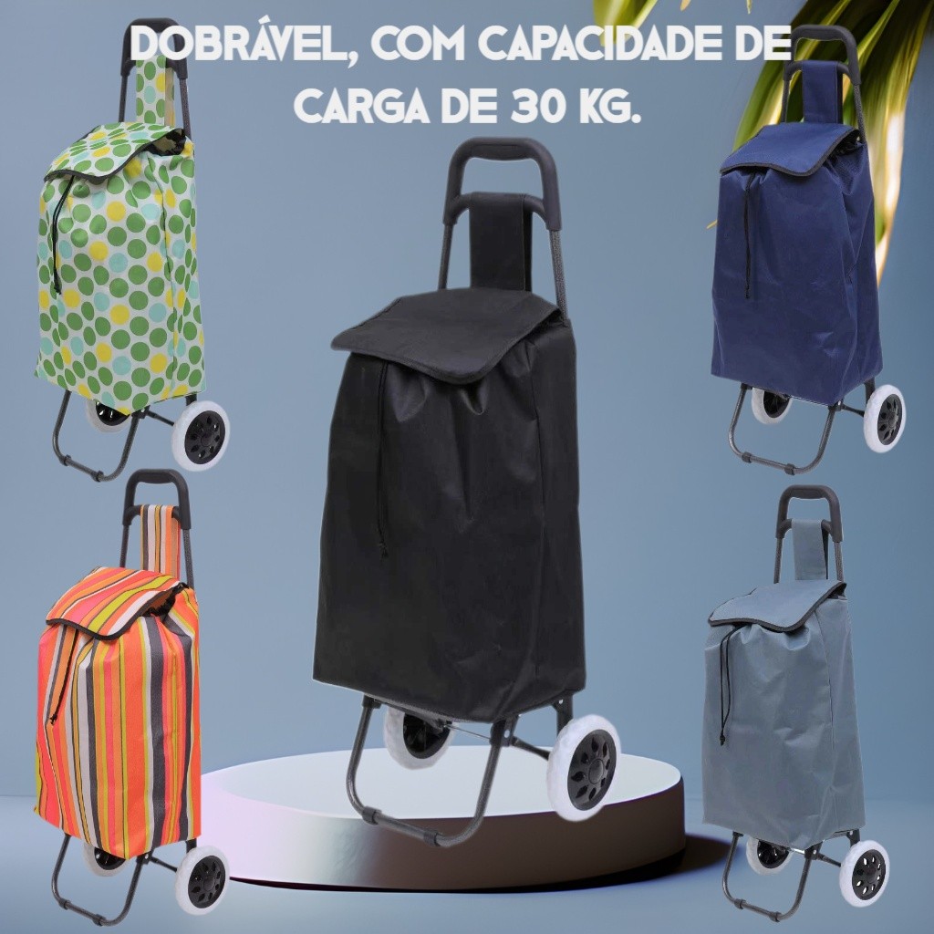 Carrinho de compras, carrinho de mercado, reforçado, dobrável, com rodas, capacidade de carga 30 kg. em Oferta na Shopee
