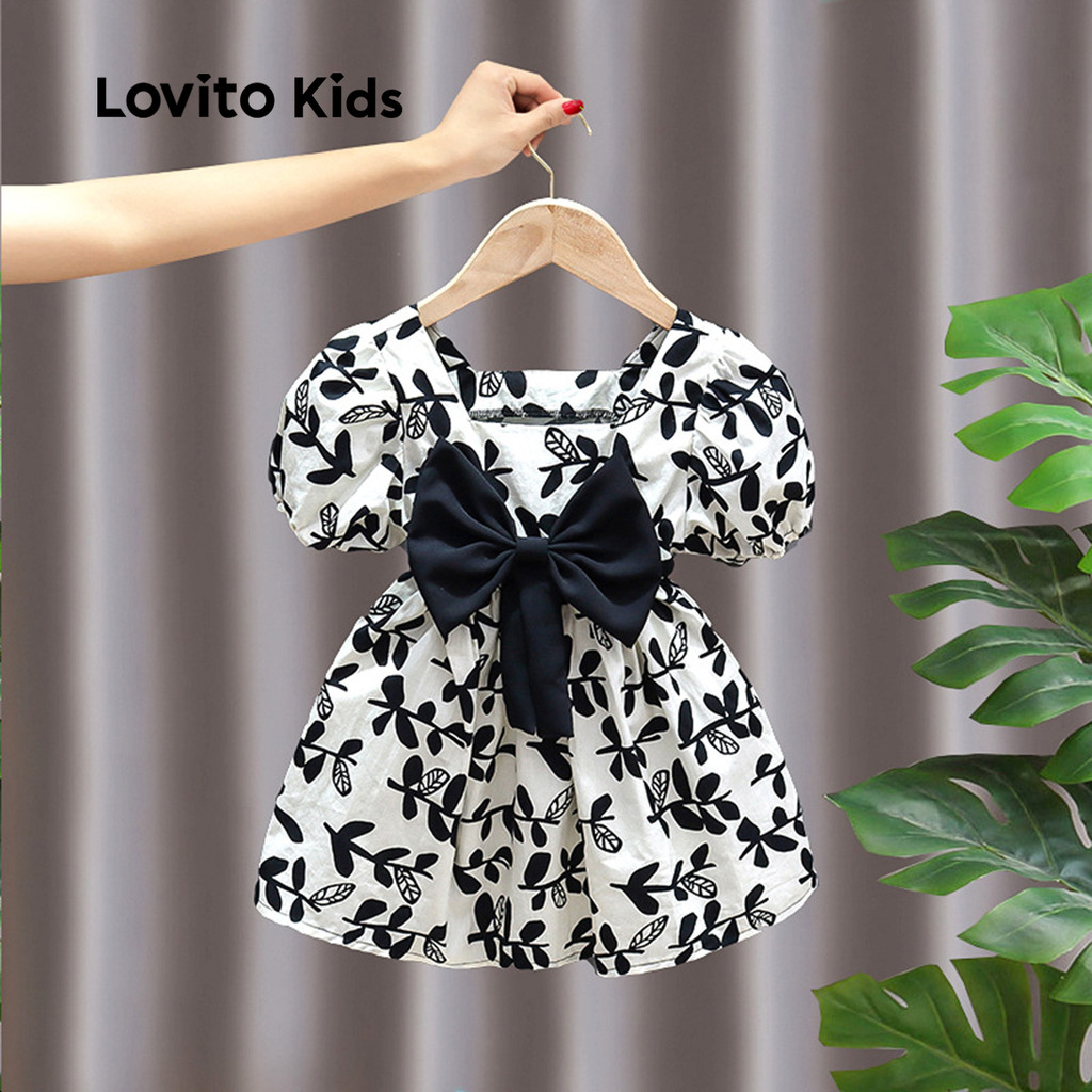 Lovito Kids Vestido Fofo com Laço Na Frente Primavera/verão Preto e Branco Vestido para menina LNL123053 em Oferta na Shopee