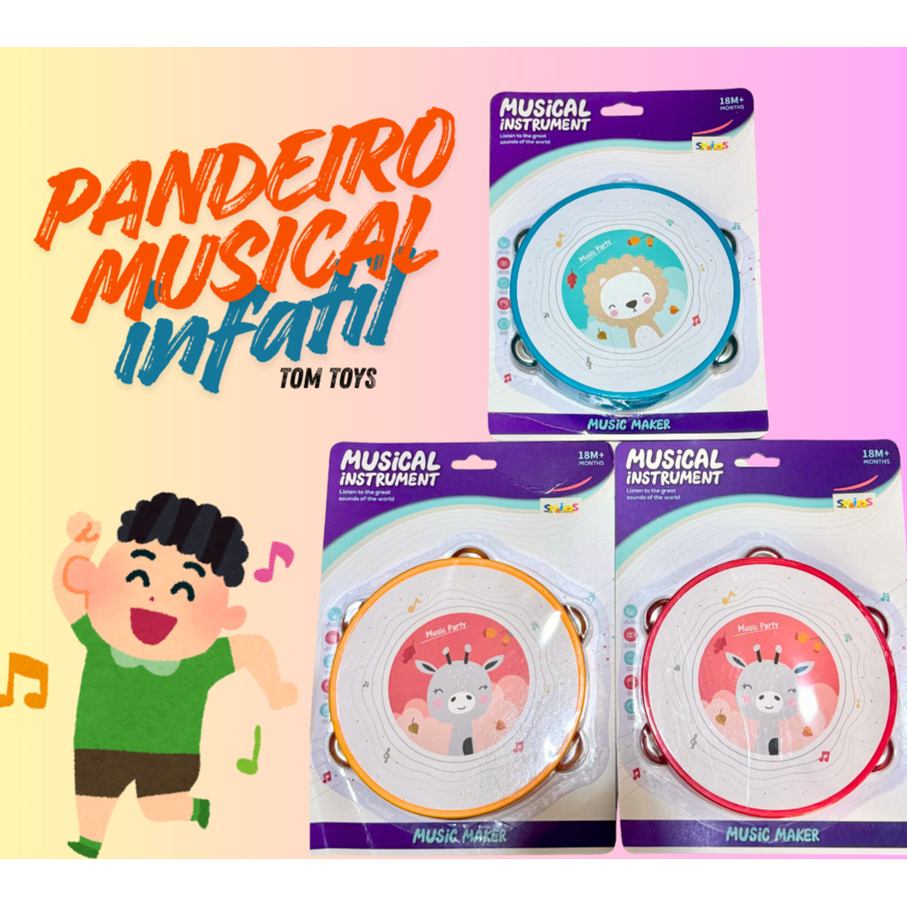 Instrumento Musical Infantil PANDEIRO de plastico infantil 16cm em Oferta na Shopee