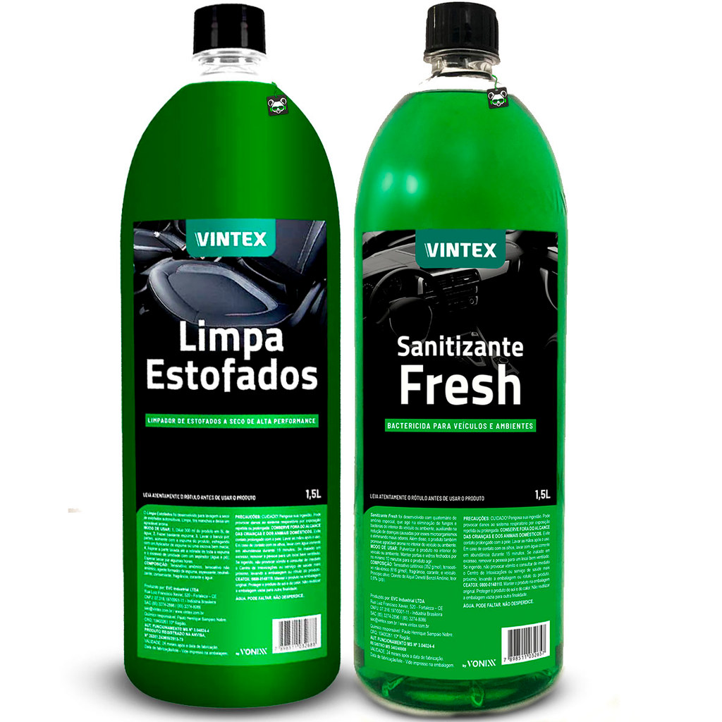 Kit Limpa Estofados a Seco 1,5L + Sanitizante Bactericida Fresh 1,5L Vintex/Vonixx