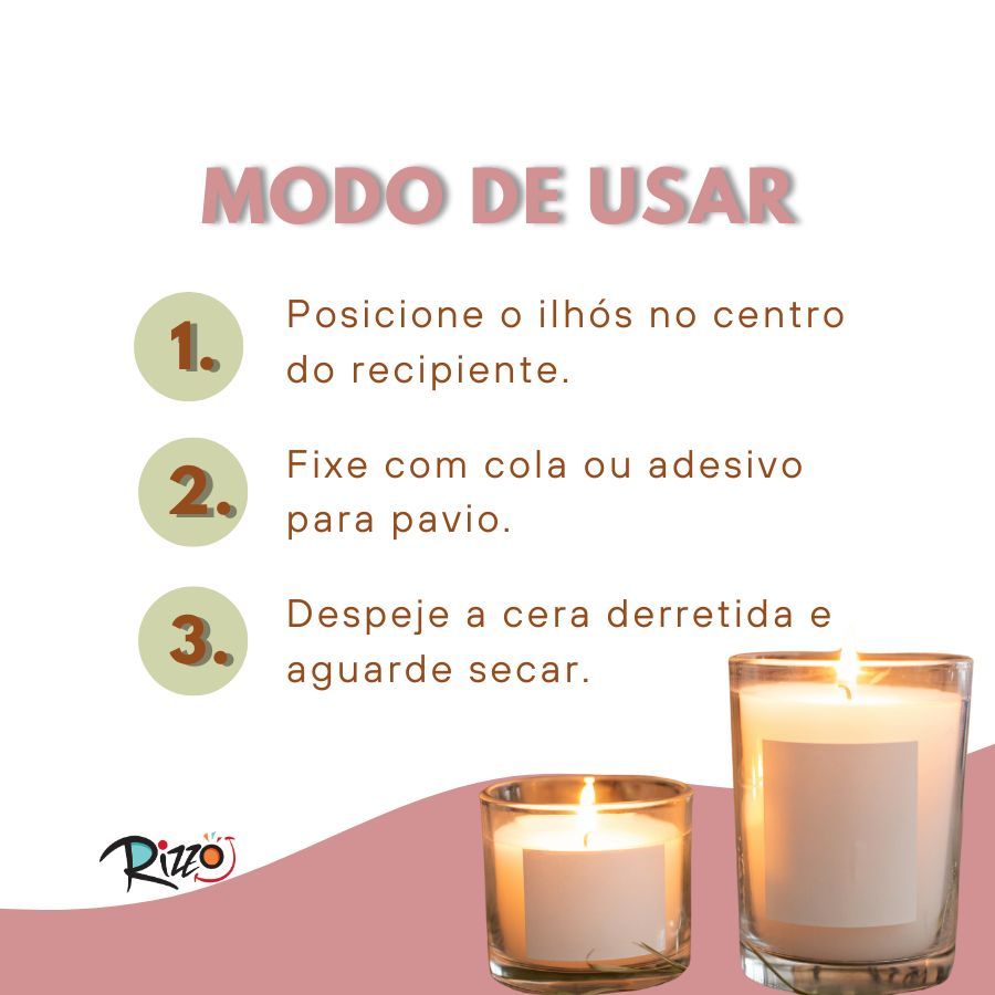 Pavio De Algodão Parafinado Com Ilhós Metálicos Para Vela - Modelo B2015 - 10cm - 2mm - 10 unidades - Rizzo · foto 2