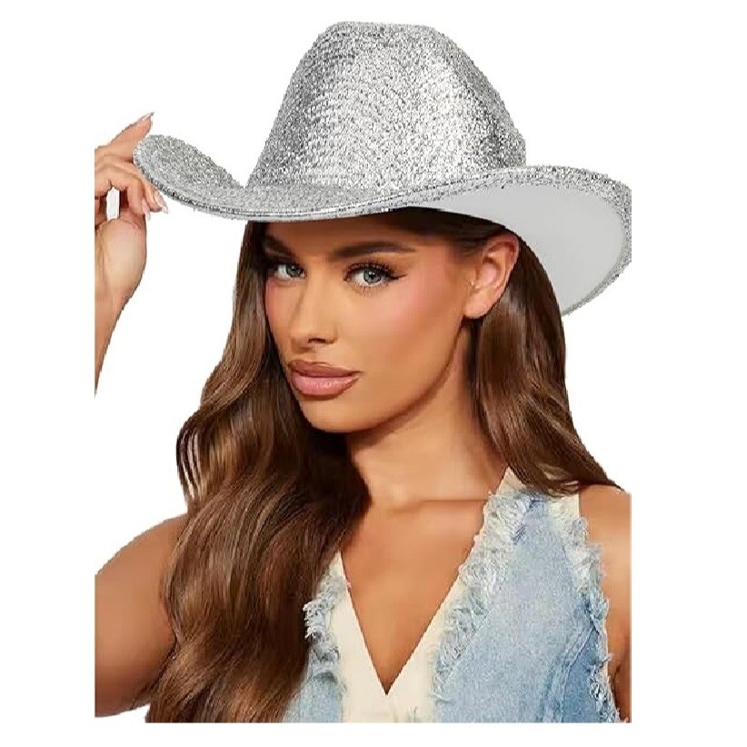 Chapéu Cowboy Brilho Vaqueiro Barbie Ana Castela Boiadeira Country Prata Preto Rosa Festa Fantasia Amigas Sertanejo