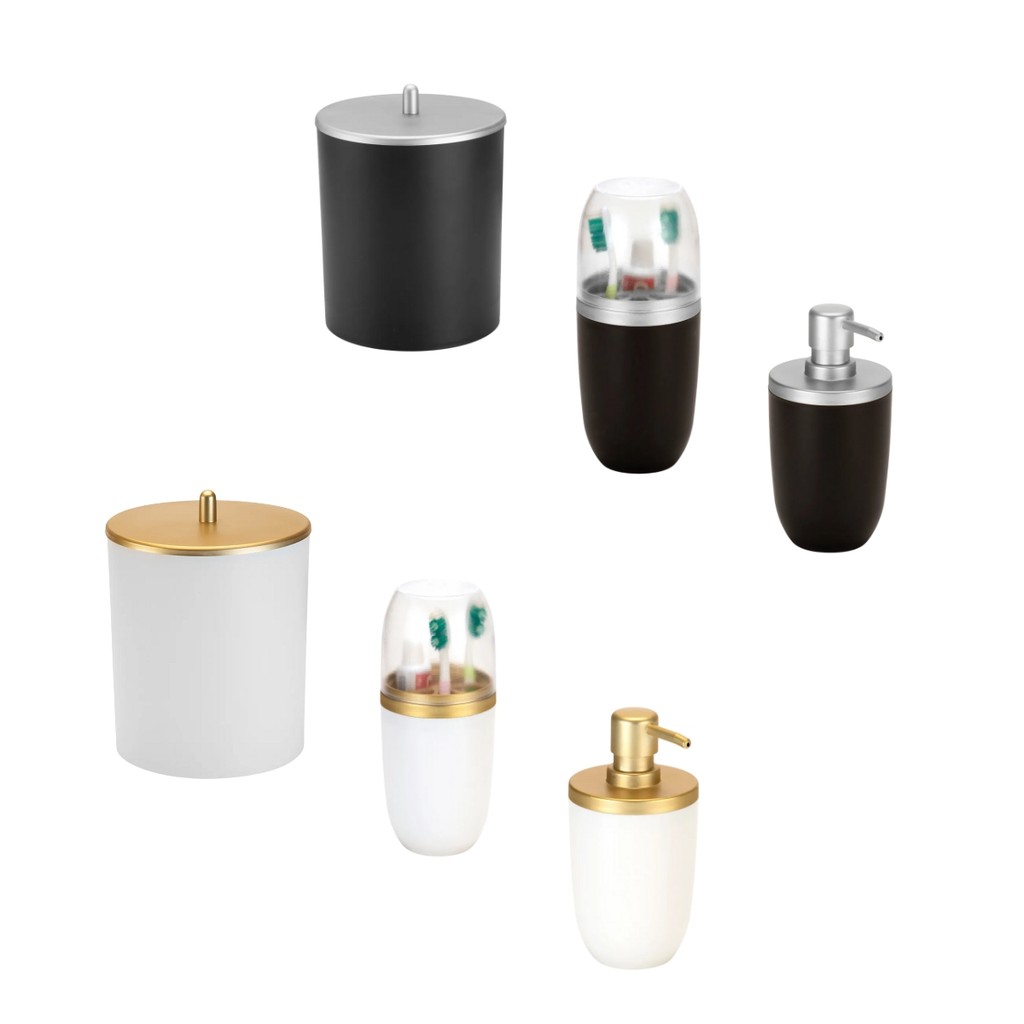Kit Banheiro 3 Peças Lixeira Porta Escova Dispenser Sabonete Líquido Luxo Arthi
