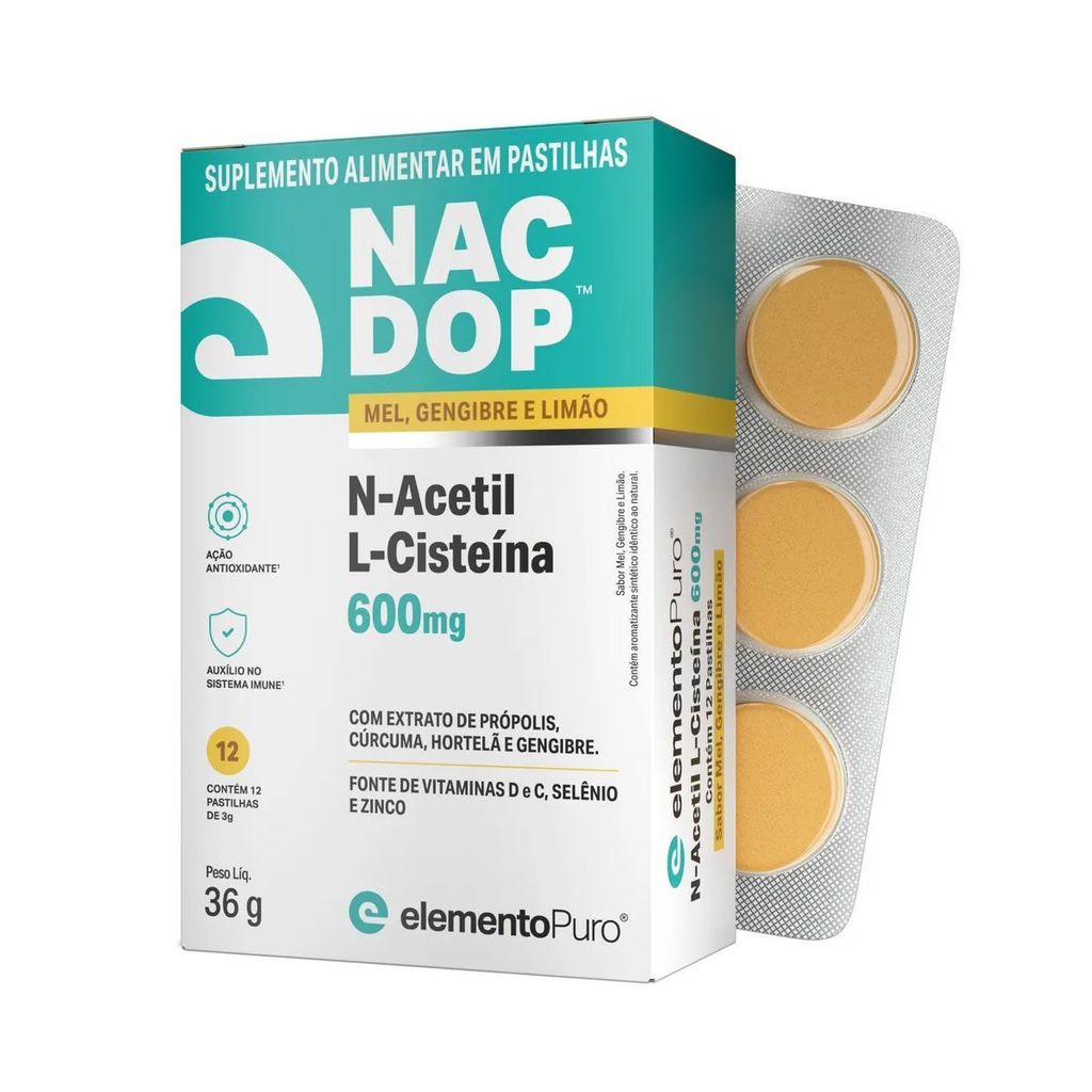 NacDop - 12 Pastilhas Mel Gengibre e Limão - ElementoPuro