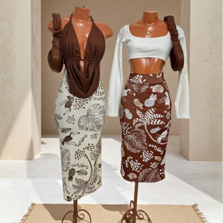 Saia Midi Feminina Estampa Tropical Tucano Coqueiro em Oferta na Shopee