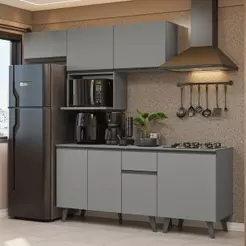 Armário De Cozinha Completa 240 Cm Cinza Nice Madesa 06