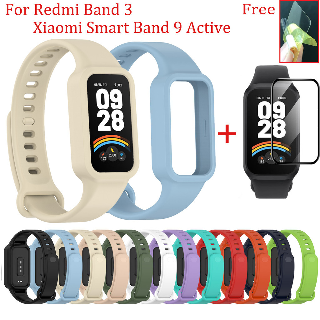 Pulseira De Silicone 2 Em 1 Para Redmi Band 3 Xiaomi Smart 9 Active Com Protetor