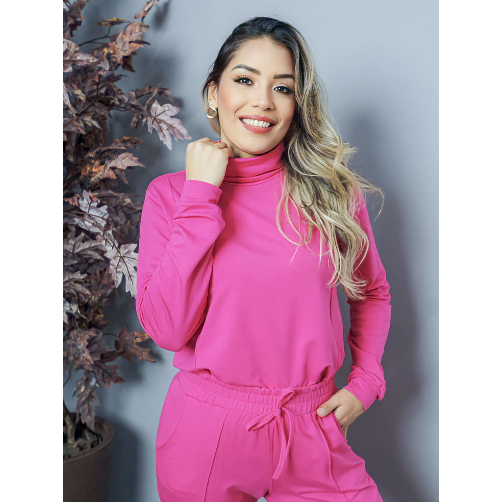 Conjunto Feminino Confortável – Moletinho Jogger, Gola e Cintura Alta, Tendência Outono Inverno