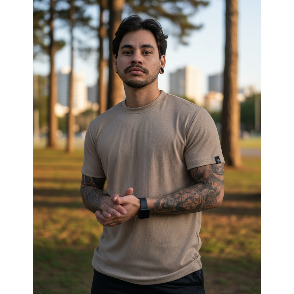 Camiseta Masculina  Estilosa Tecido Canelada em Oferta na Shopee