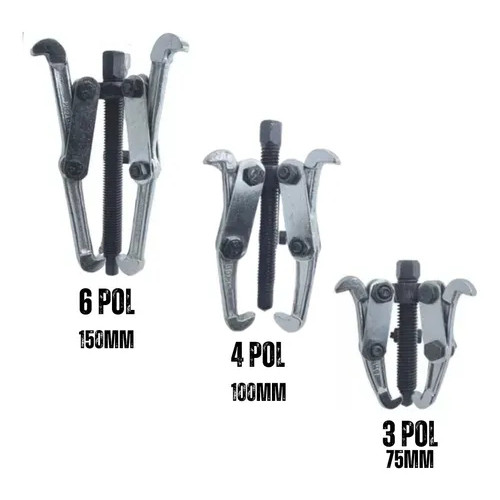 Kit com 3 Sacas Polia Rolamentos 75mm 100mm 150mm 3 Garras para Extrair Polias, Buchas e Rolamentos