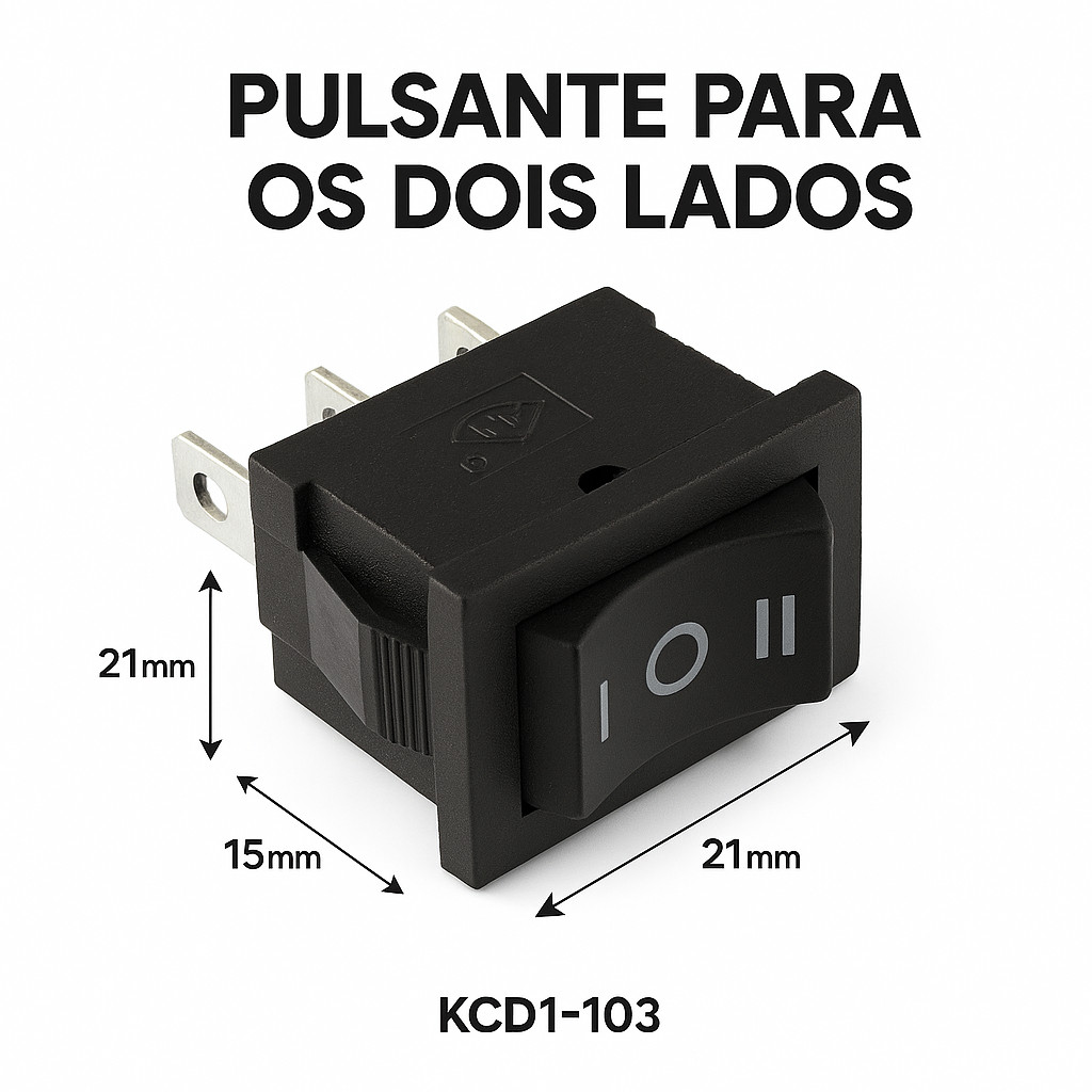 Chave Gangorra KCD1-103 3 Posições 3 Terminais Pulsante Preta