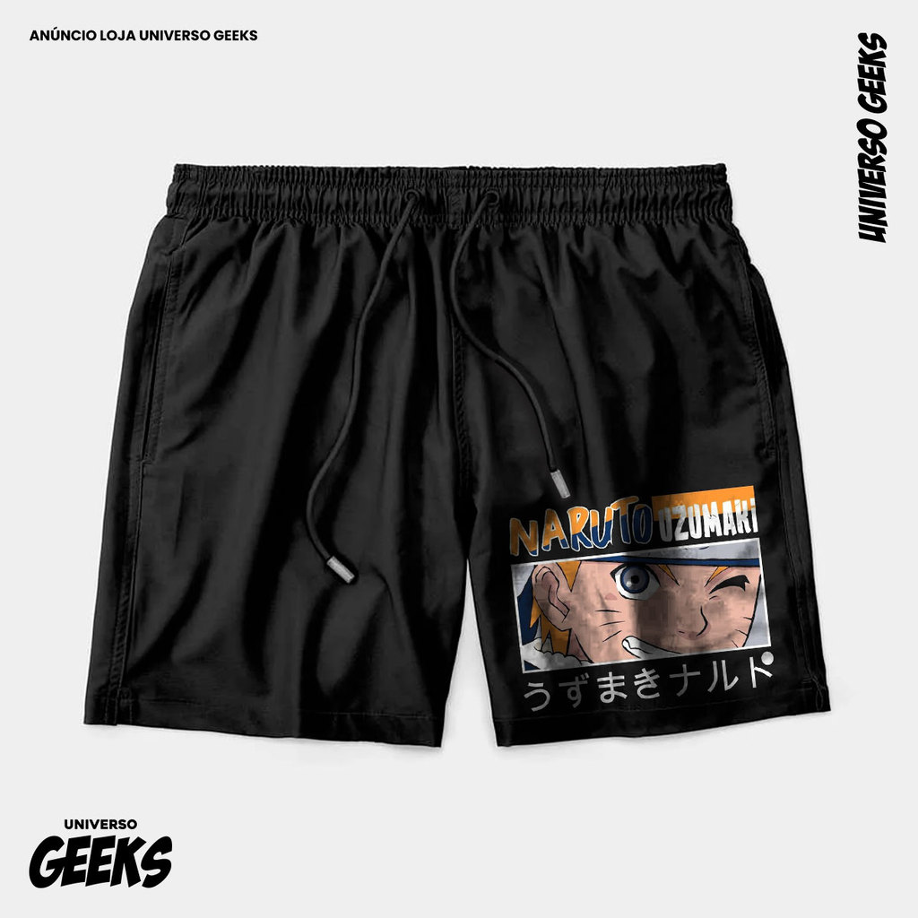 Bermuda Tactel Naruto Uzumaki Olhos Short Confortável Com Elastano Ideal Lazer Treino Esportes Praia