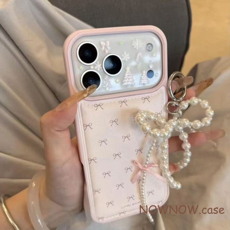 Para IPhone 17 Ar 16 15 14 Plus 13 12 11 Pro Max X XR XS 7 8 Rosa Bonito Arco Menina Coração Pérola Pingente Caso De Tel