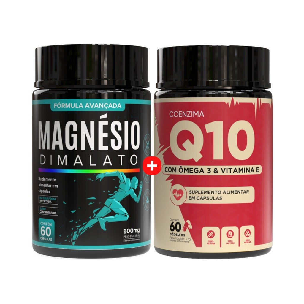 Kit Coenzima Q10 + Magnésio Dimalato Suplemento Puro e Concentrado de Alta Absorção – 120 cápsulas em Oferta na Shopee