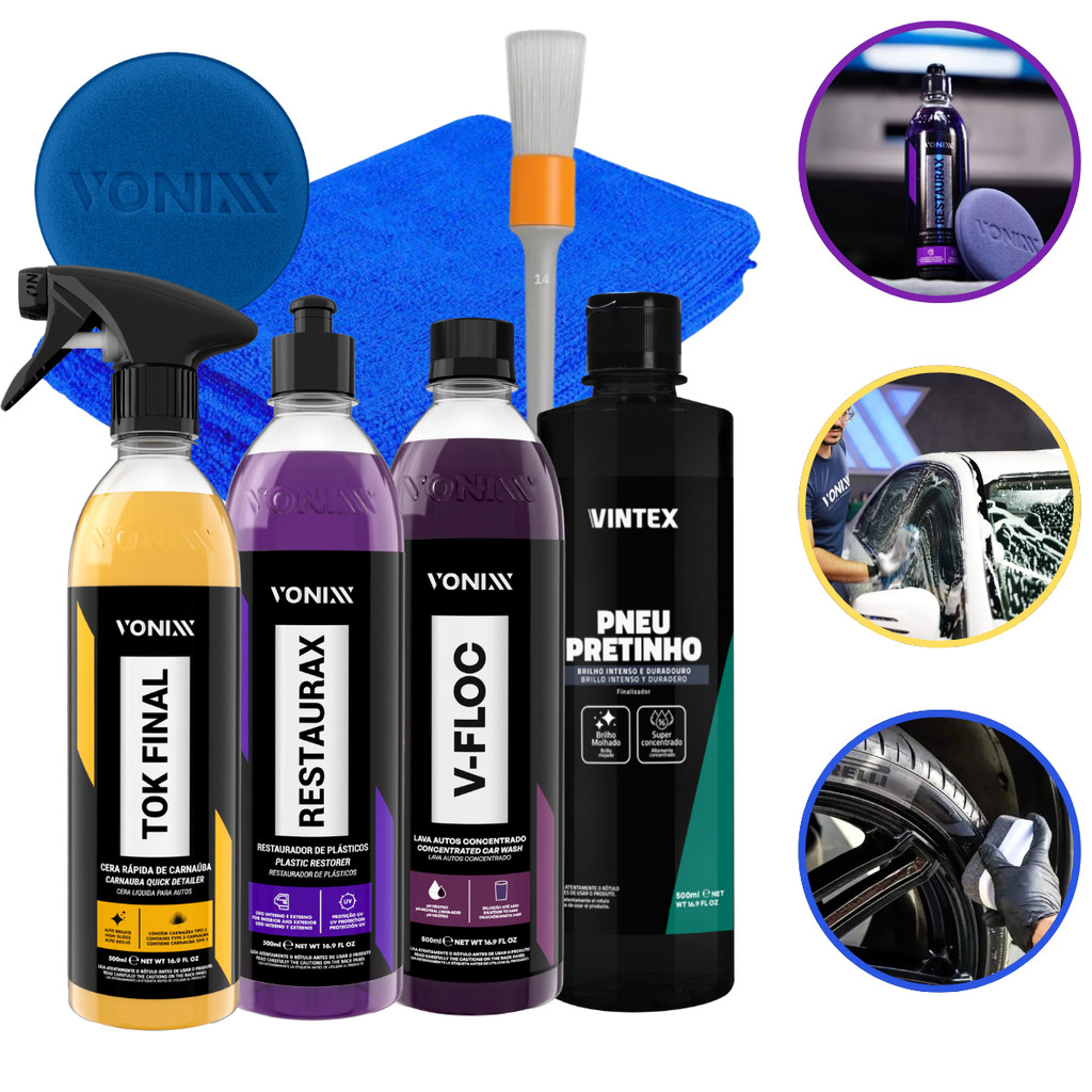 Kit Shampoo V-Floc Cera Tok Final Pneu Pretinho Restaurax Vonixx
