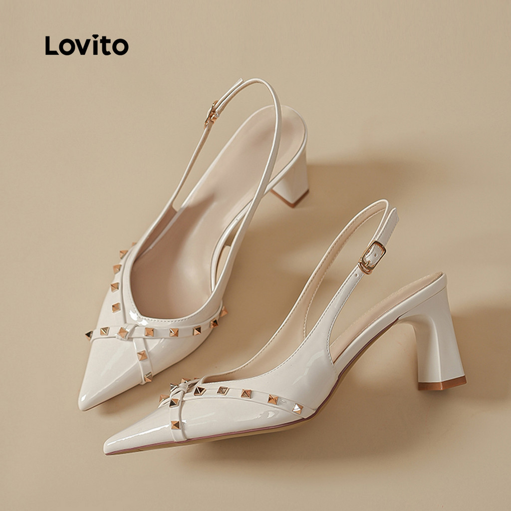 Lovito Saltos Elegantes com Tachinhas Salto Alto Cruzado para Mulheres LFA90263 em Oferta na Shopee