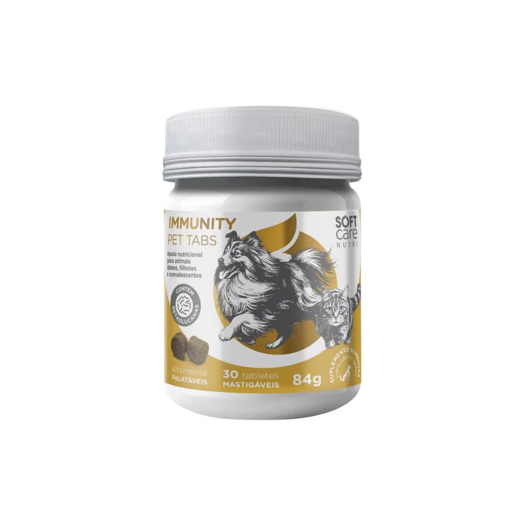 Suplemento Pet Cães Gatos Immunity Pet Tabs Soft Care Nutri - 30 Tabletes Mastigáveis