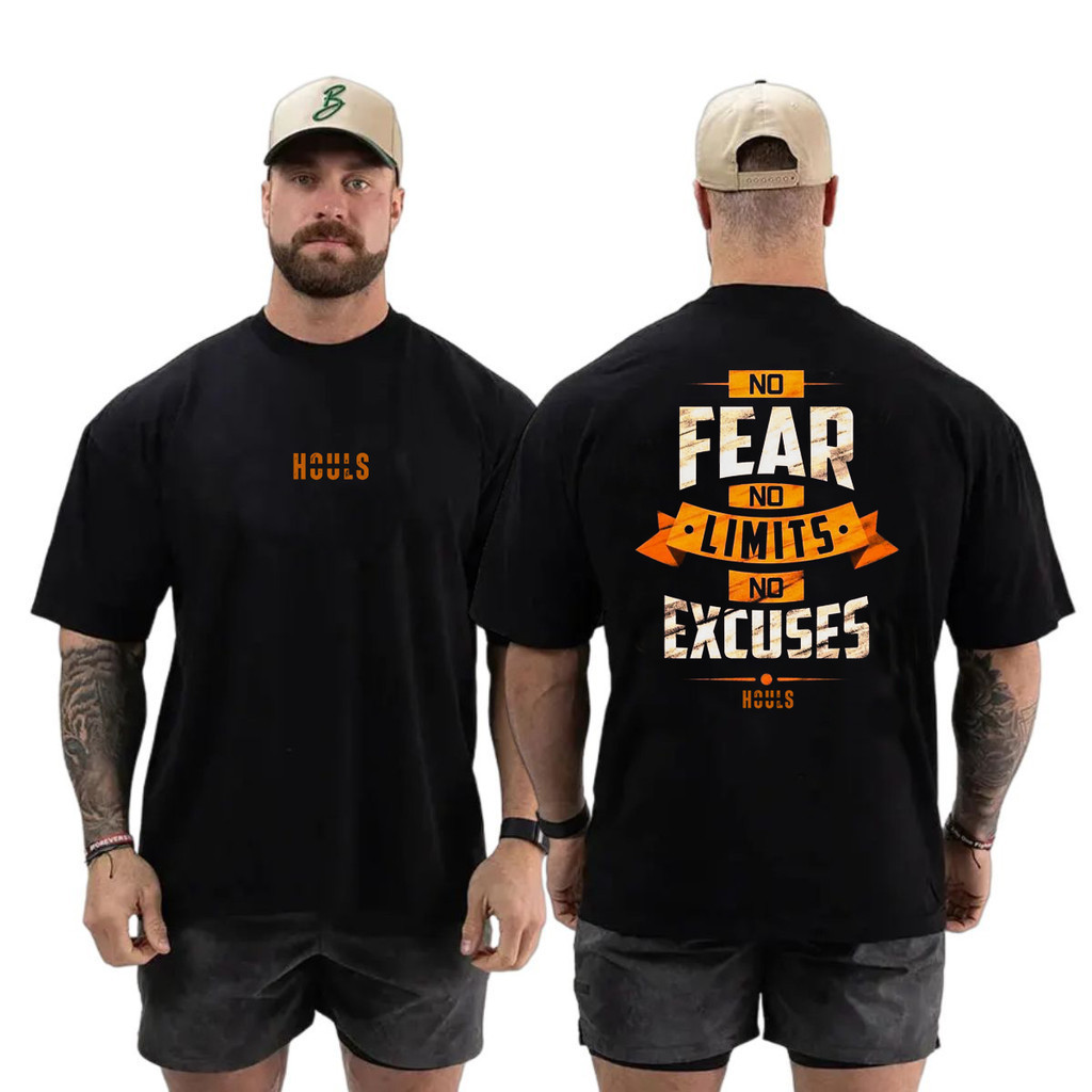 [Camiseta Premium em Algodão Puro]GXG Camiseta Oversized No Fear Musculação Grande Algodão Streetwear Treino Academia Ne