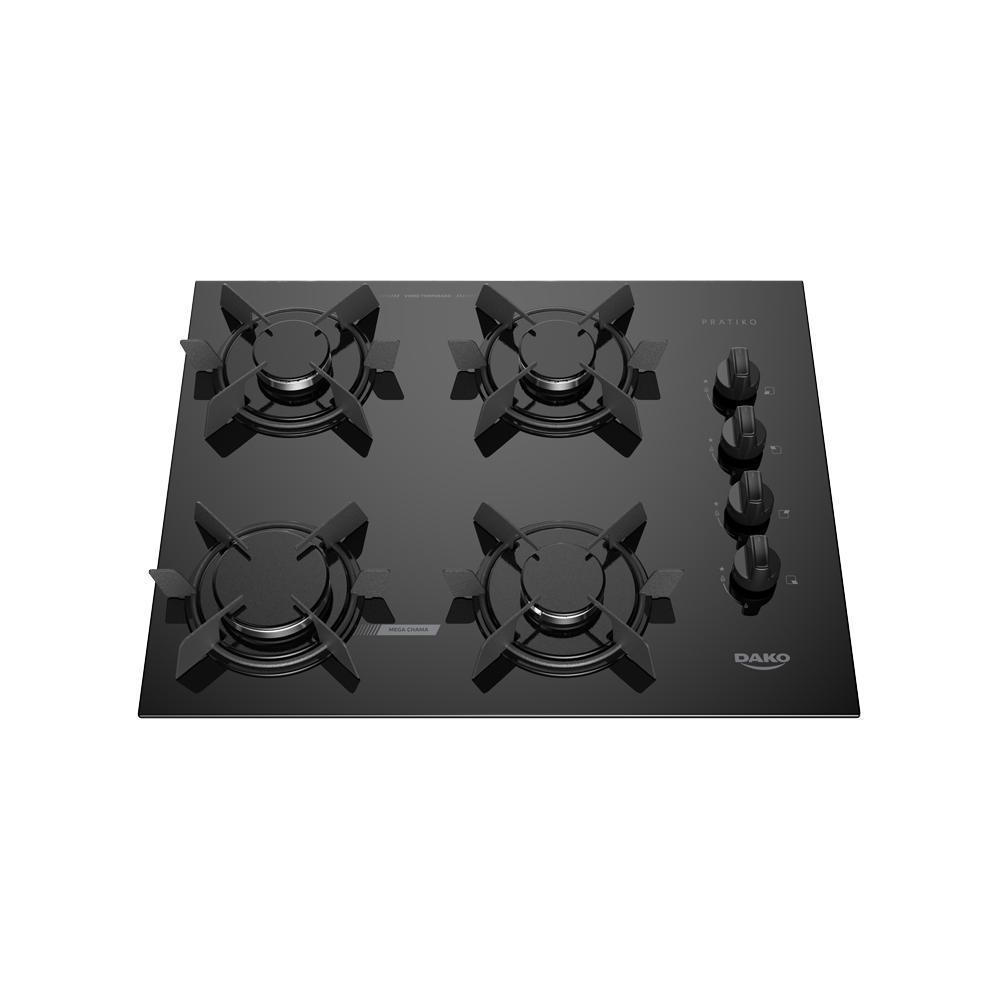 Cooktop 4 Bocas a Gás Dako Pratiko com Acendimento Automático e Mega Chama Preto Bivolt