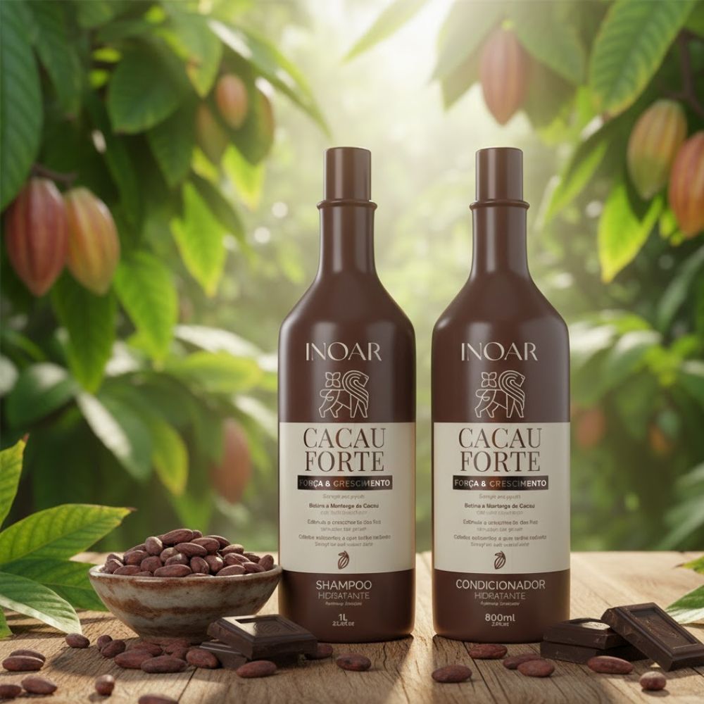 Detalhes do Shampoo Hidratante Inoar Cacau Forte 1L + Condicionador Hidratante Inoar Cacau Forte 800ml