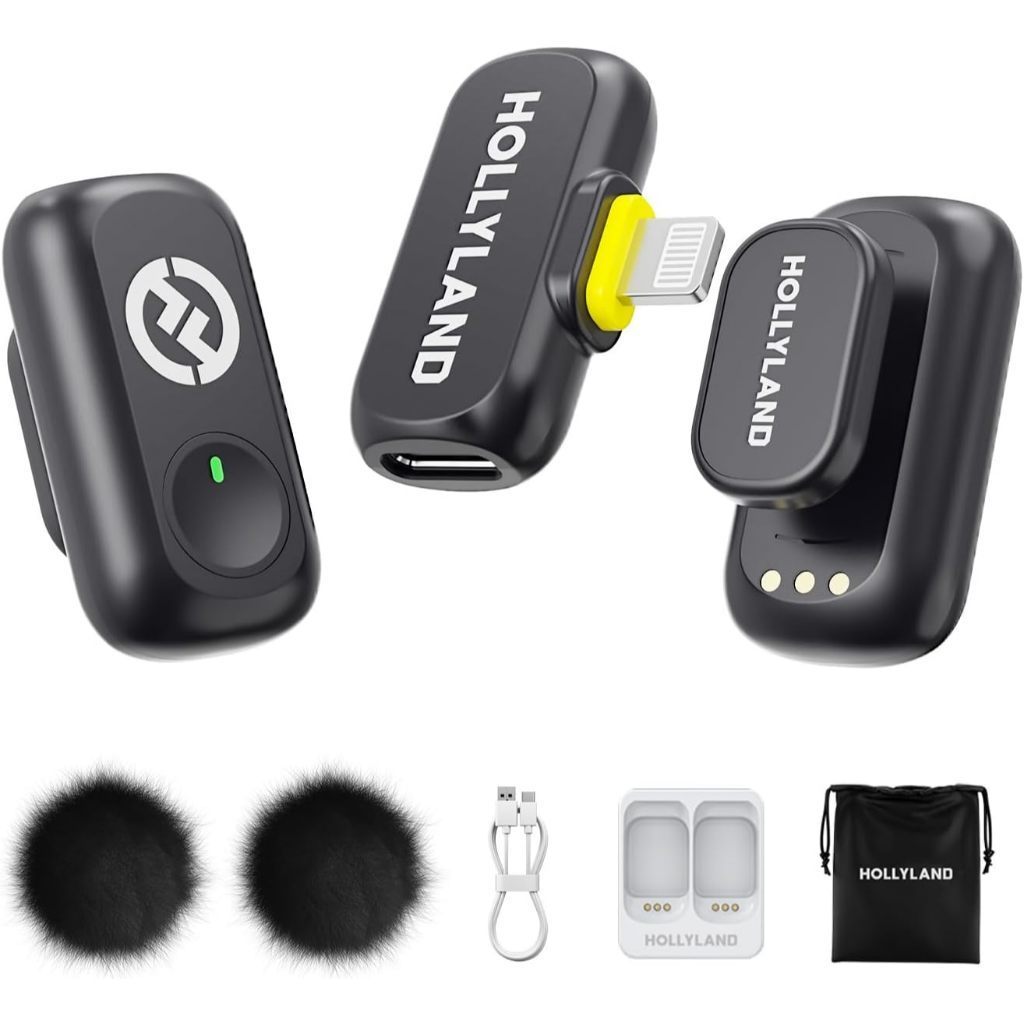 Hollyland LARK A1 Mini Duo Combo Microfone Sem Fio Mini para iPhone 15/16 e Android (2TX + USB-C RX) Microfone Magnético